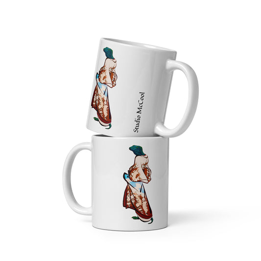 Komodo in a Kimono White glossy mug